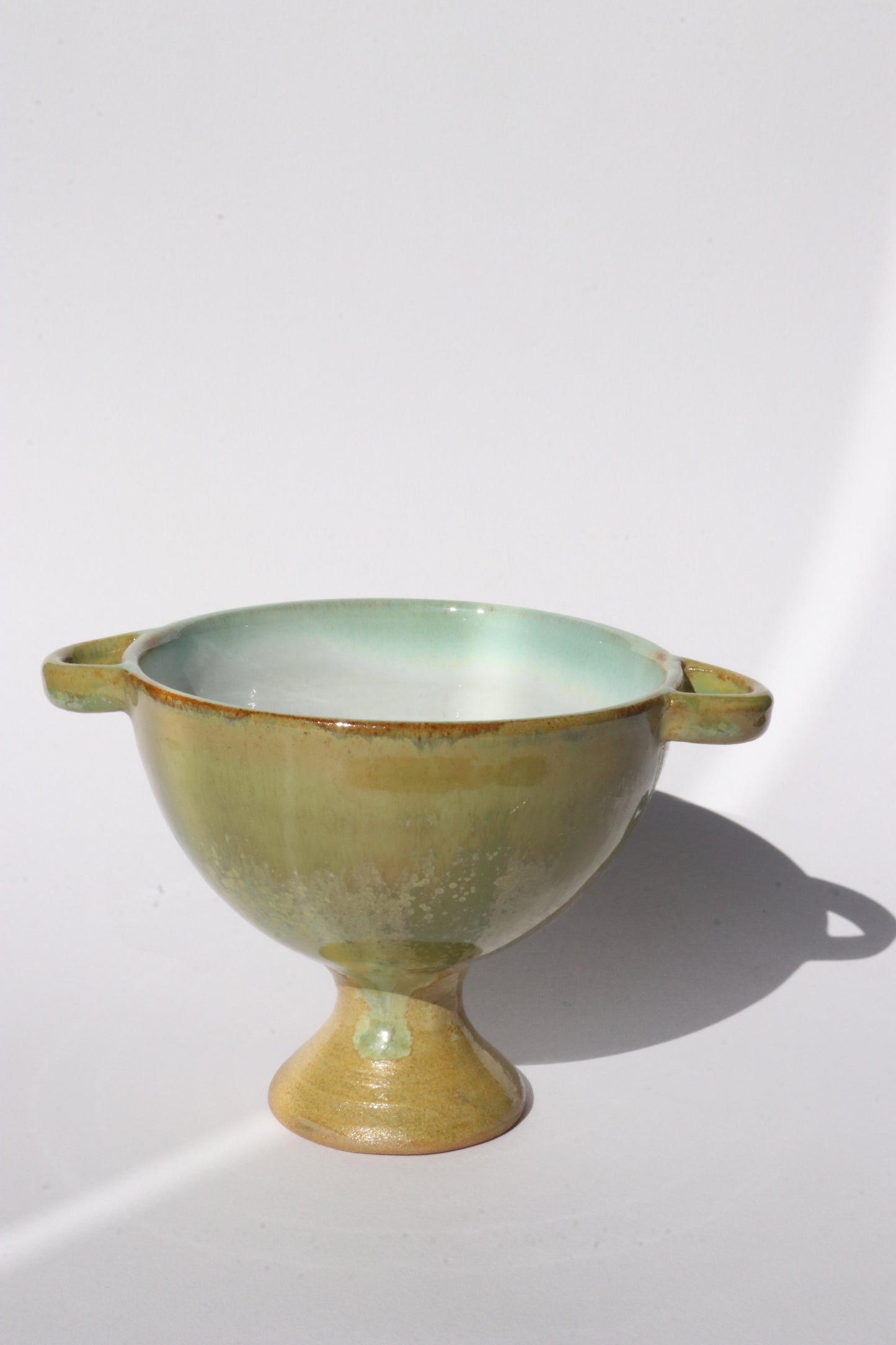 Footed Green Bowl with Handles