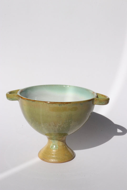 Footed Green Bowl with Handles