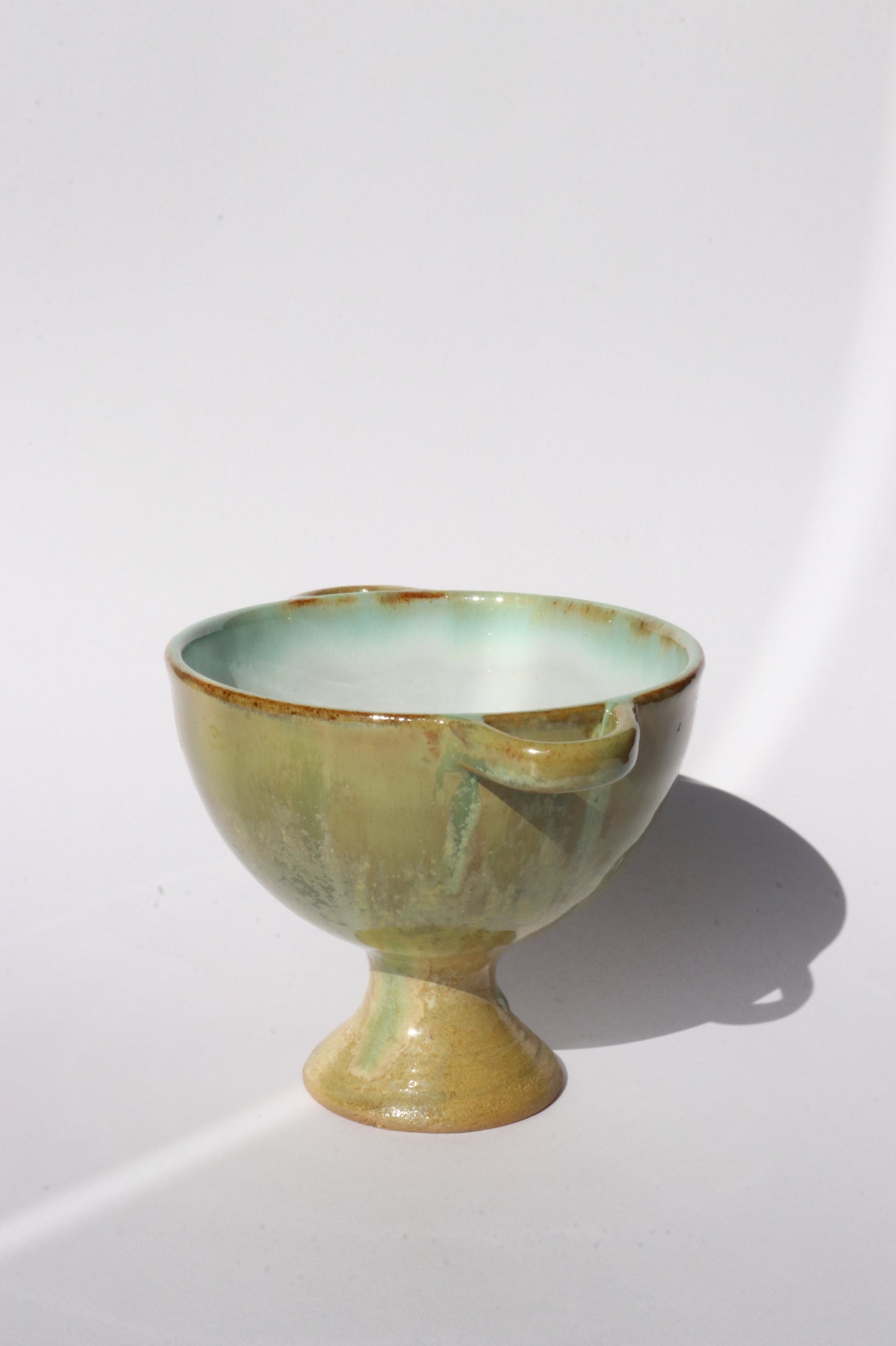 Footed Green Bowl with Handles