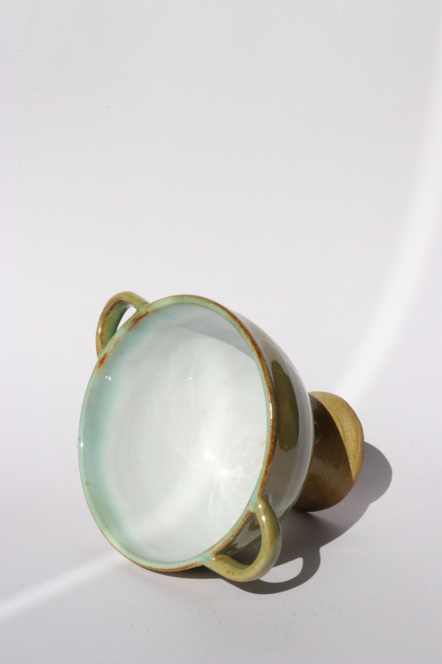Footed Green Bowl with Handles