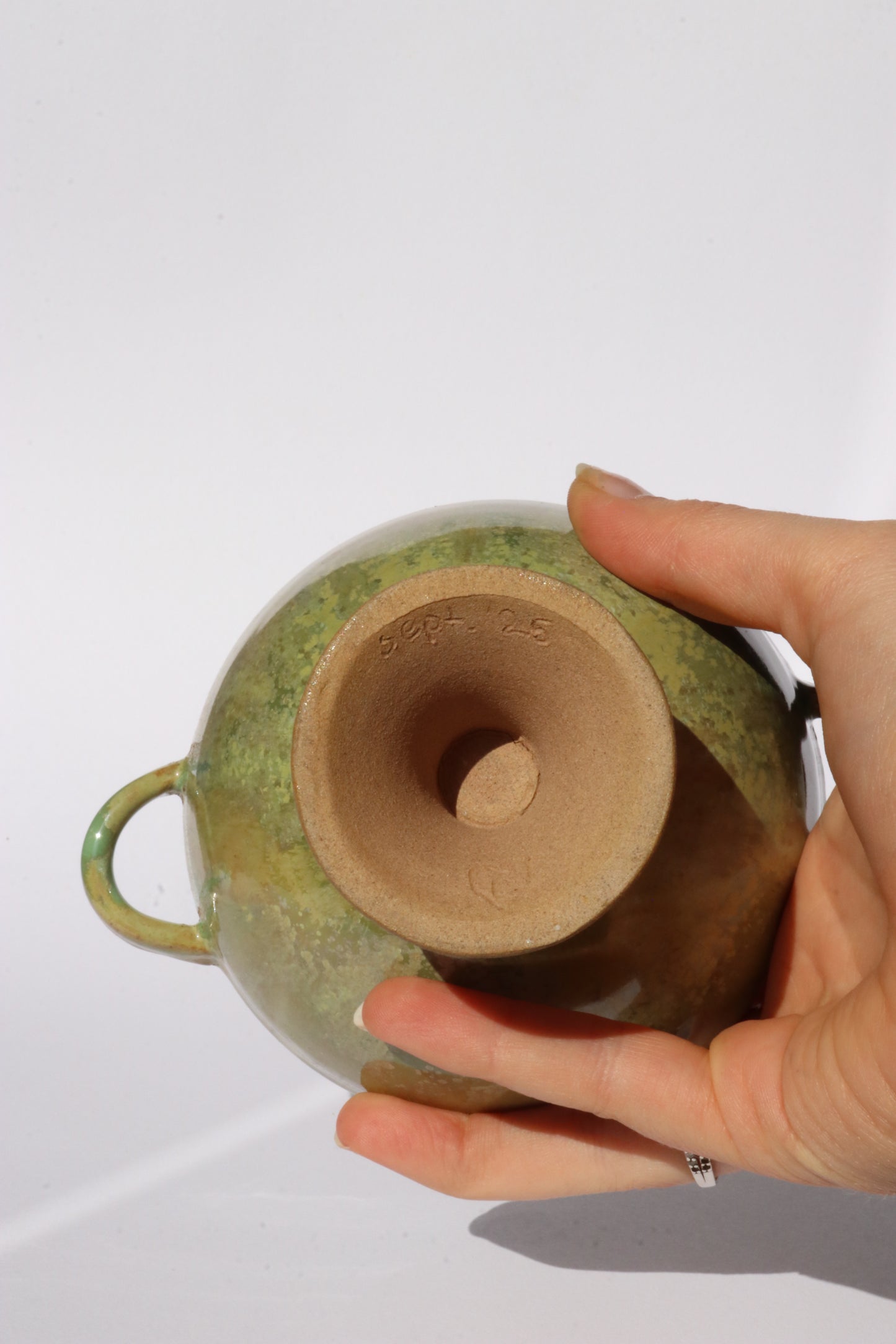 Footed Green Bowl with Handles